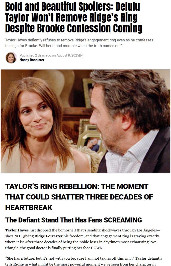 Taylor’s Ring Standoff 💍: Ridge Drama Explodes