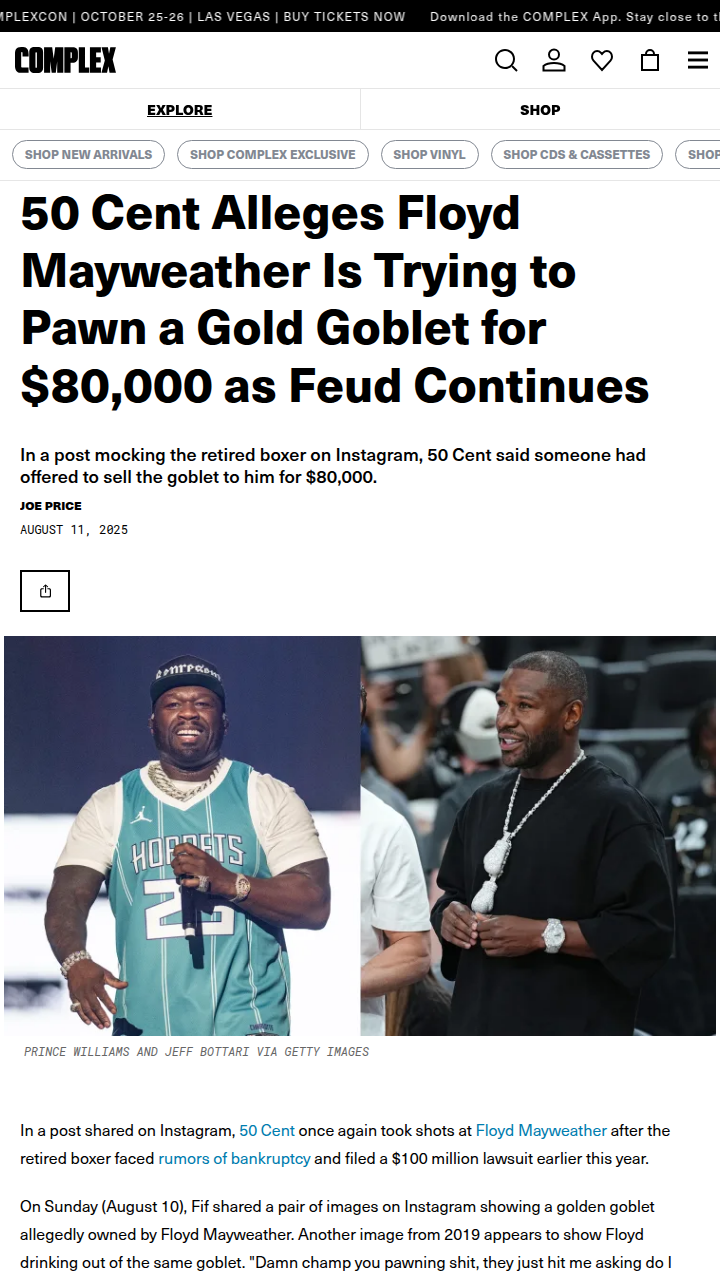 50 Cent Trolls Mayweather’s Gold Goblet Drama