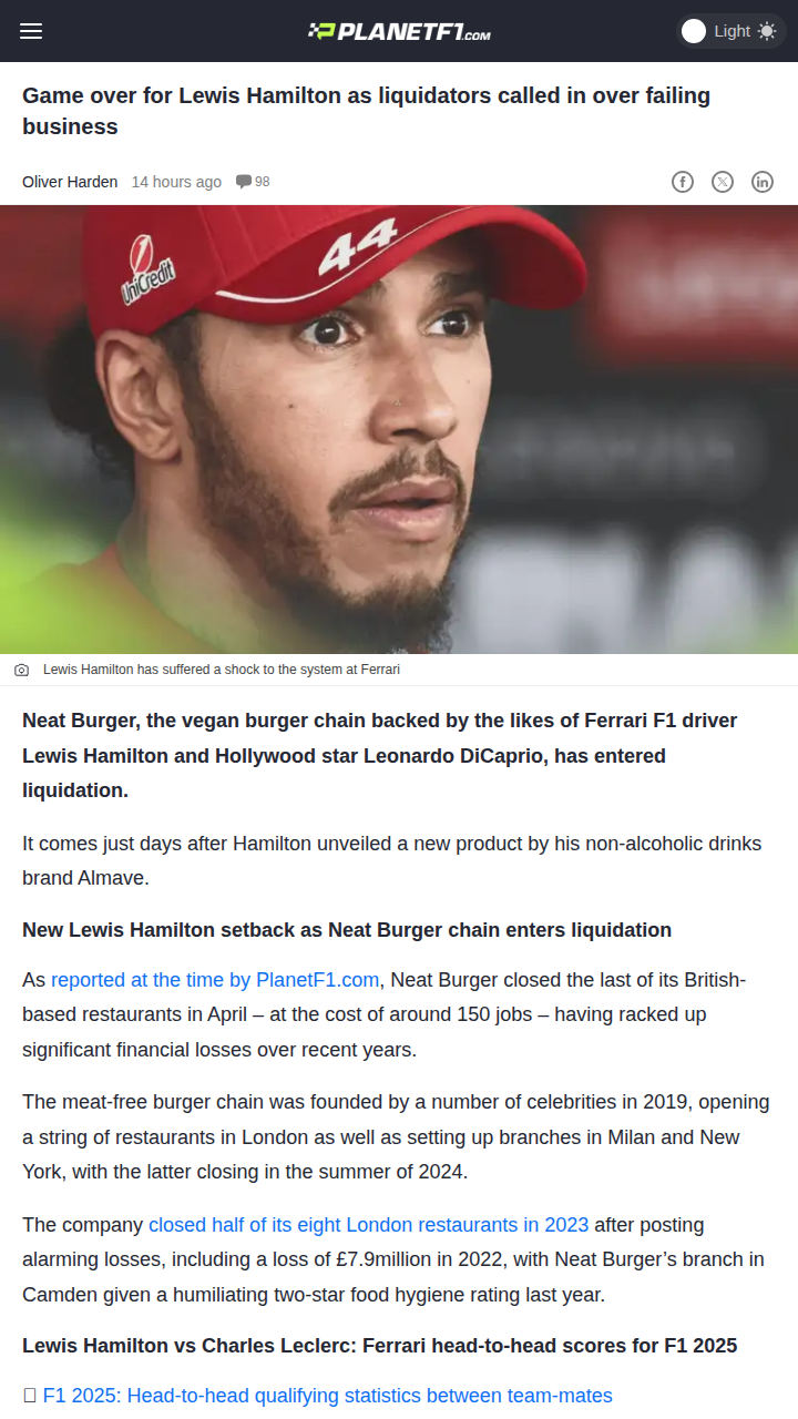 Hamilton’s Off-Track Woes: Neat Burger Bust