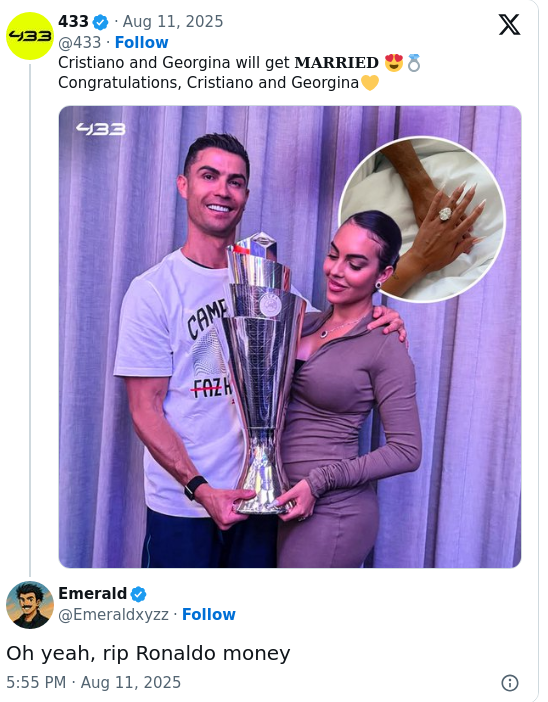 Ronaldo’s Engagement Ring Sparks GOAT Debate