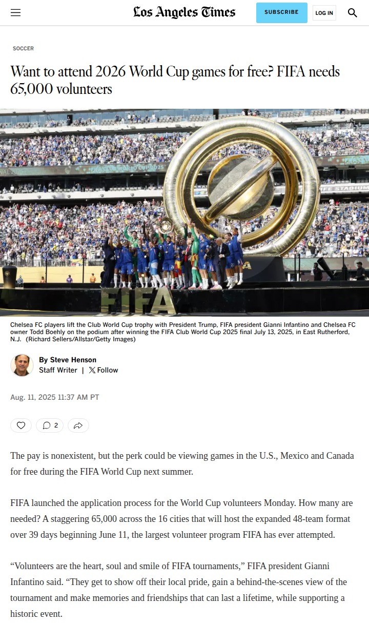 Volunteer for World Cup: Free Games in LA!