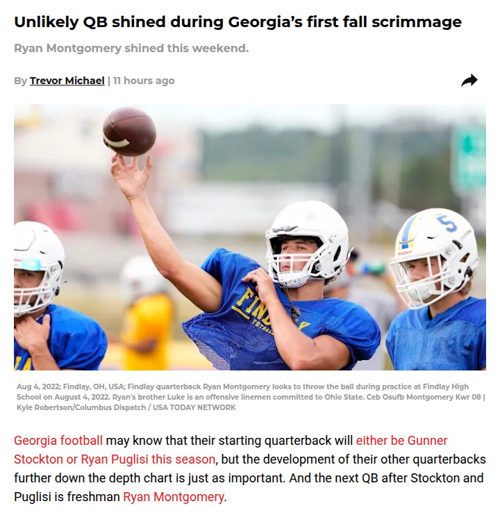 Freshman QB Ryan Montgomery turns heads at Georgia scrimmage