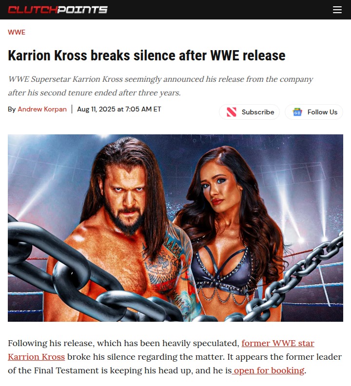 Karrion Kross Speaks Out After WWE Exit