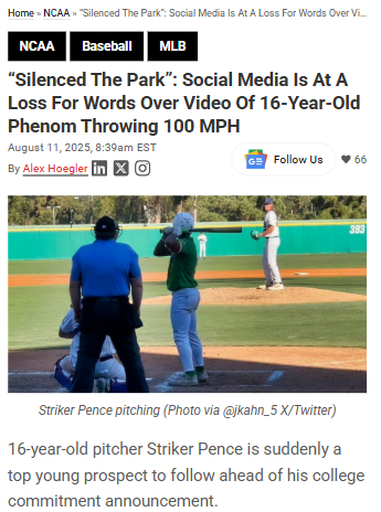 Brewers Prospect Throws 100 MPH at 16!