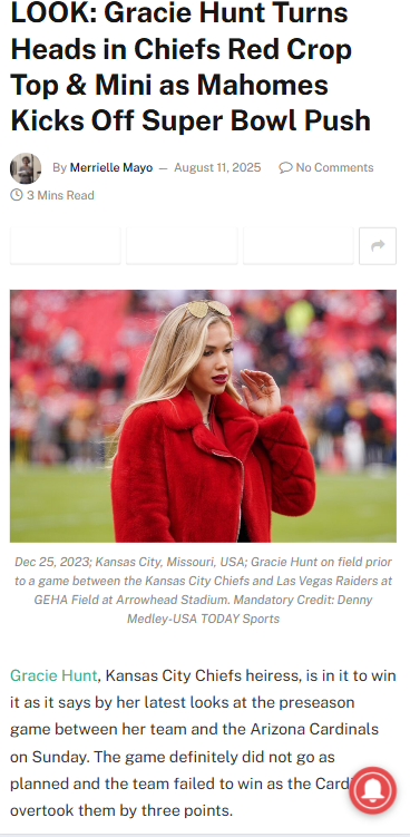 Chiefs fans buzzing over Gracie Hunt’s game day style