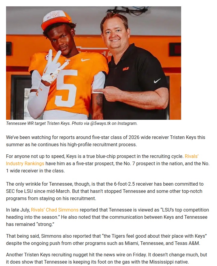 Tennessee heating up Tristen Keys’ recruitment