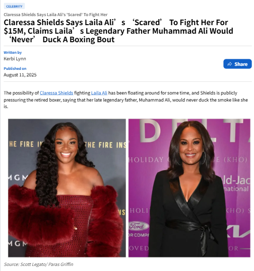 Shields Calls Out Laila Ali: Who’s Ducking Who?