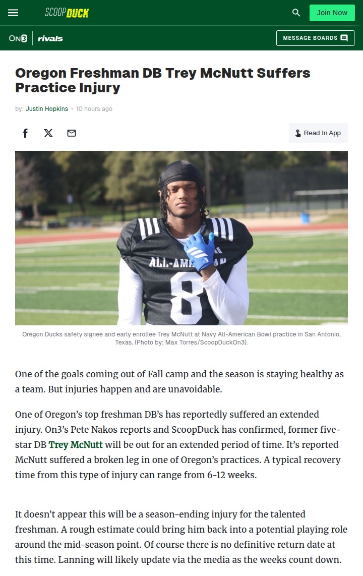 Oregon’s DB depth takes a hit with McNutt injury