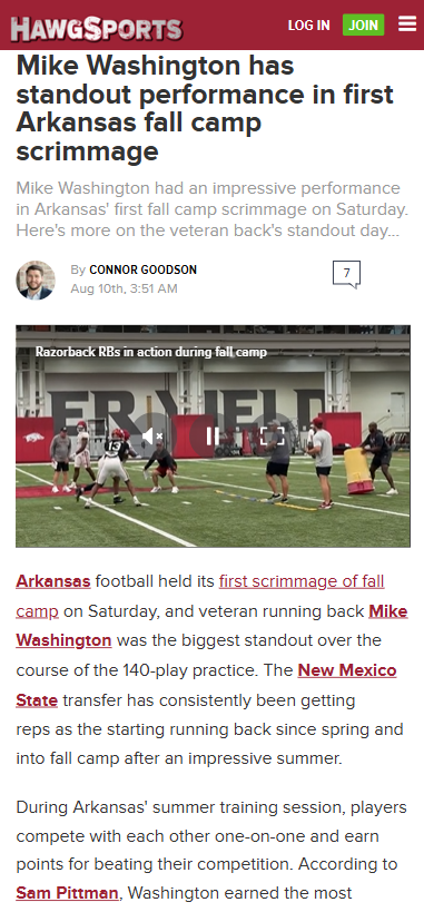 Mike Washington Shines in Hogs Scrimmage