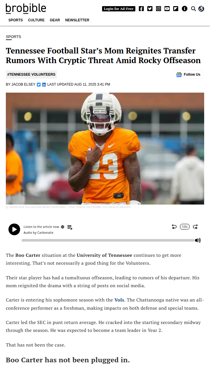 Tennessee football rocked by Boo Carter drama