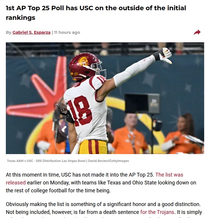 USC Snubbed in AP Top 25—Fair or Foul?