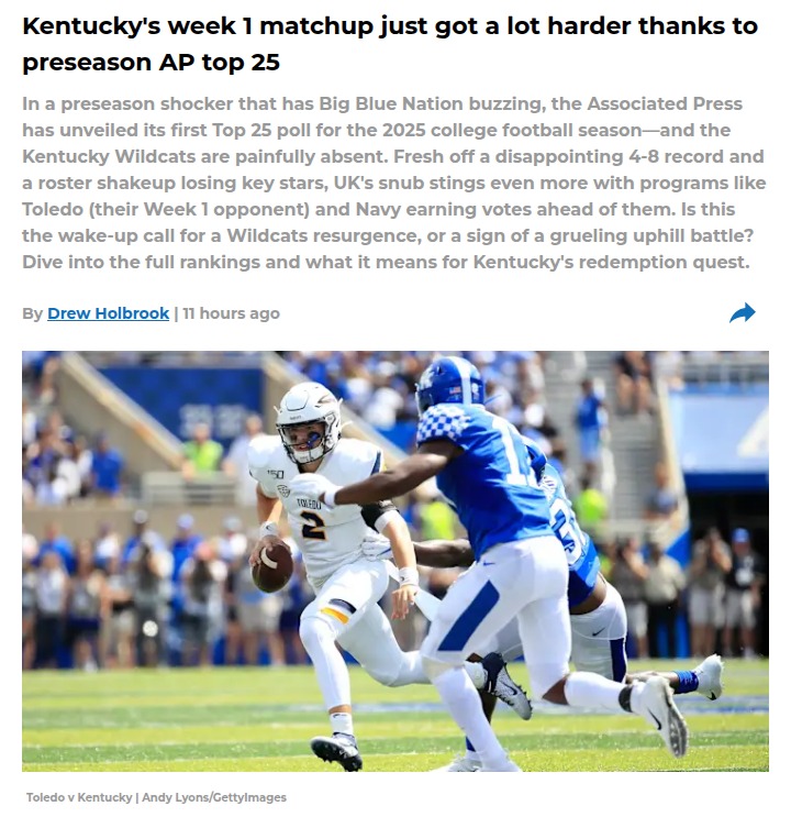 AP Top 25 Snubs Kentucky, Boosts Toledo