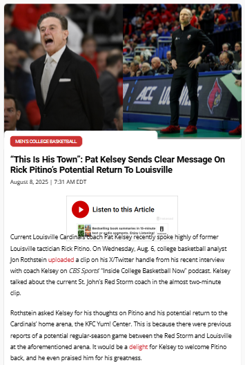 Pitino’s Return: Kelsey Says ‘This Is His Town’