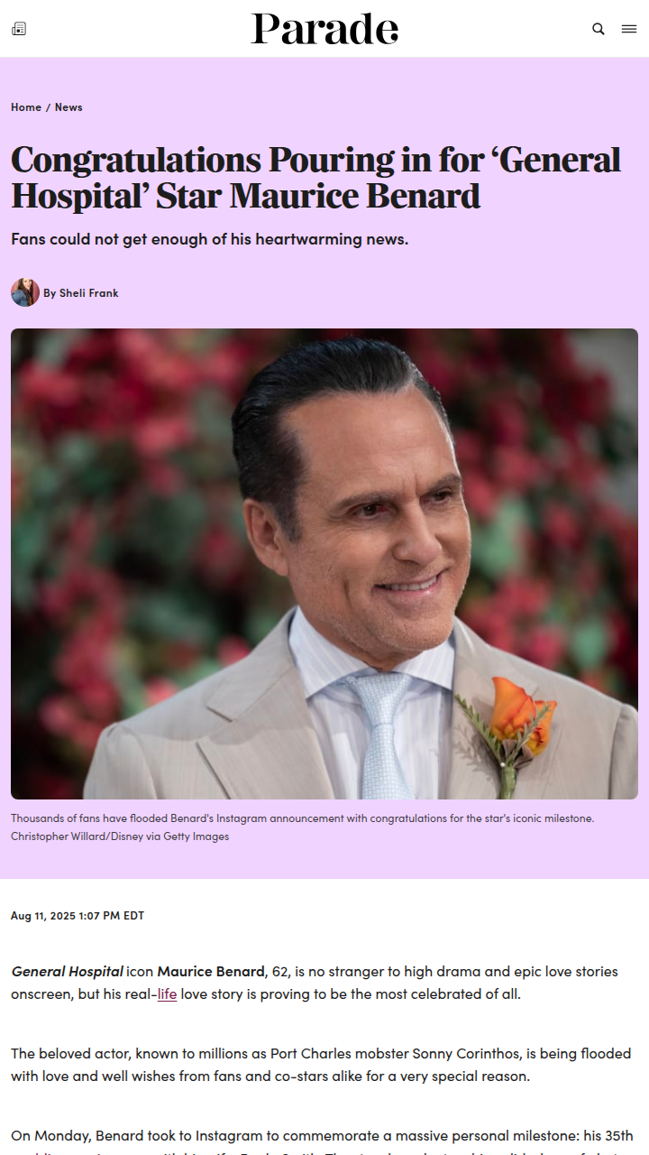Maurice Benard’s Anniversary Post Has Fans Divided 💍