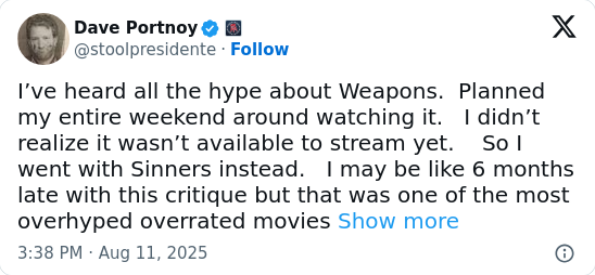 Dave Portnoy Calls Out Sinners Hype 😳
