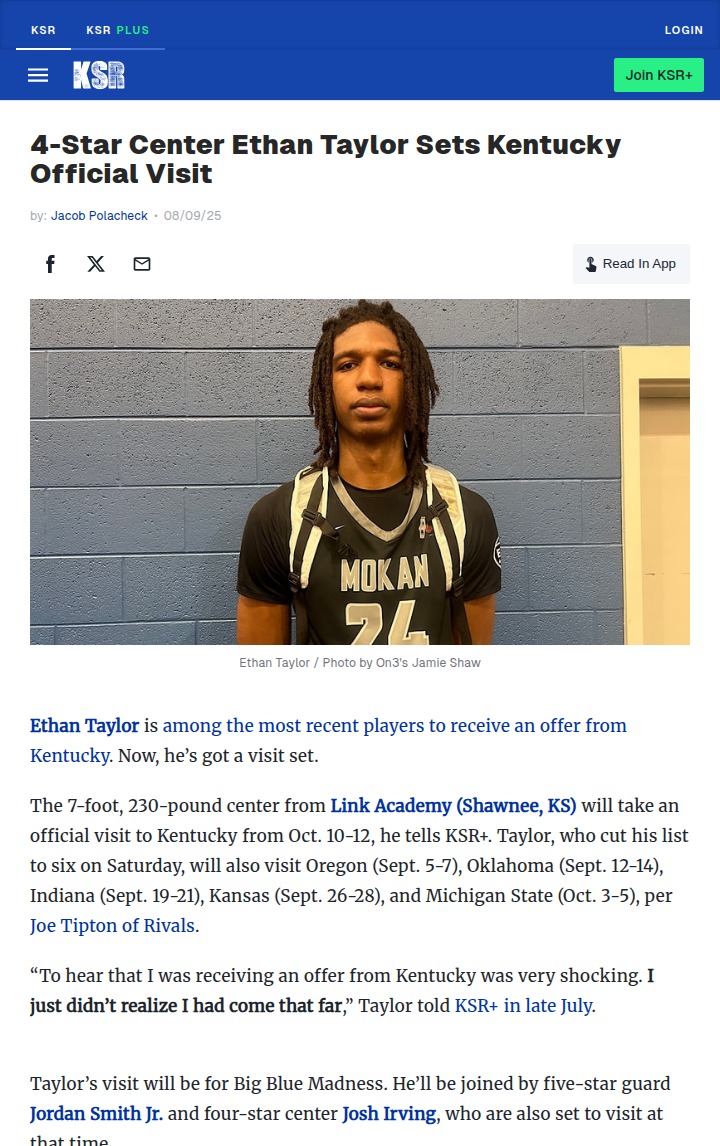 Big Blue Madness: Ethan Taylor’s Kentucky Visit
