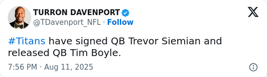 Packers Castoff Tim Boyle Cut by Titans