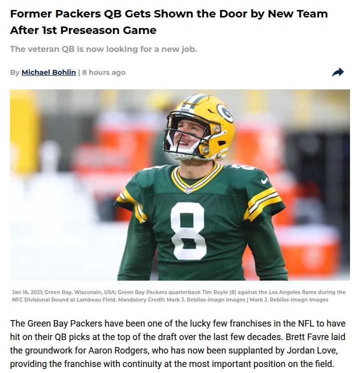 Packers Castoff Tim Boyle Cut by Titans