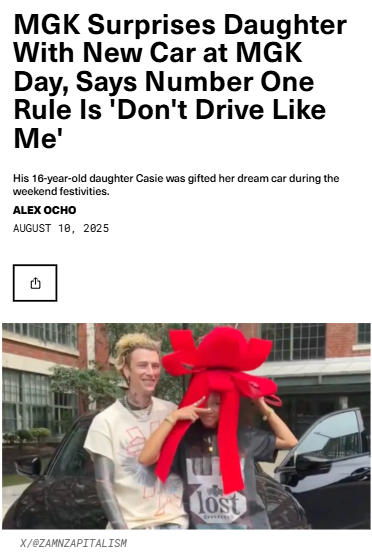 MGK Gifts Daughter Dream Car—But With One Rule