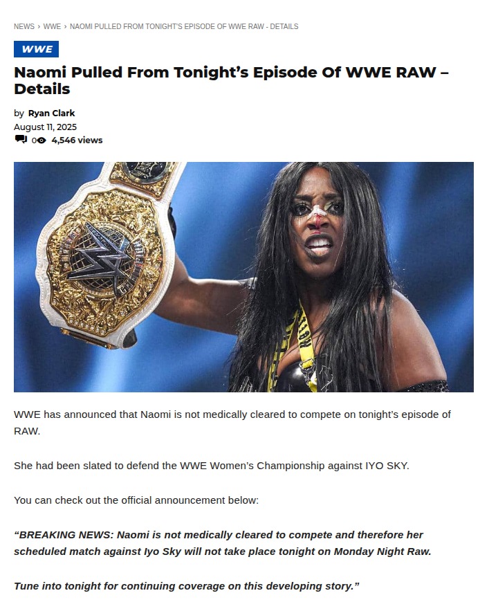 RAW Shake-Up: Naomi Out, IYO SKY Waits