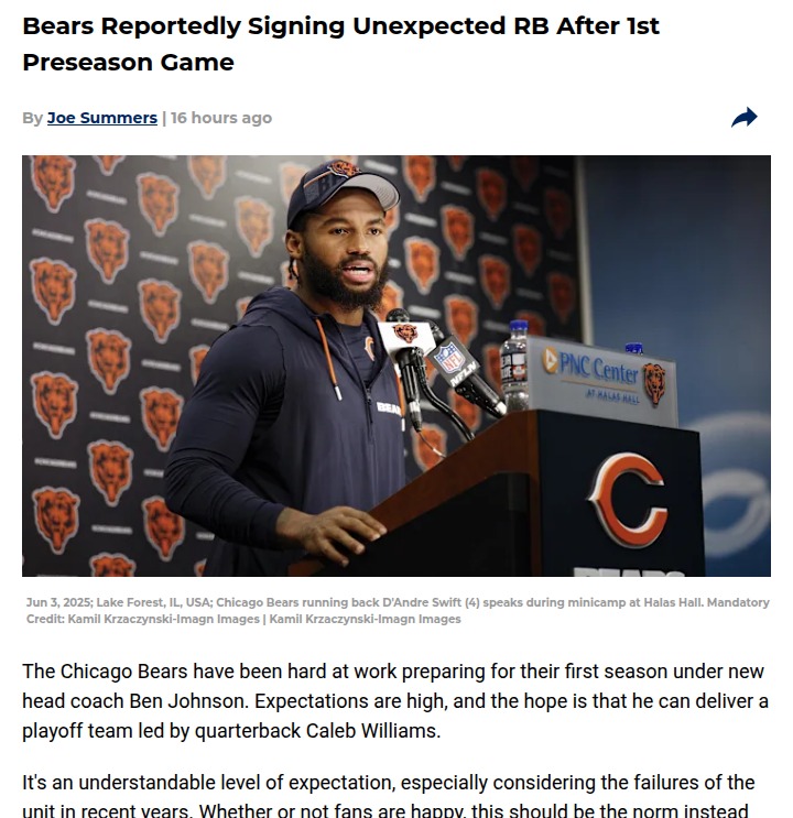 Chicago Bears shake up RB room with surprise signing