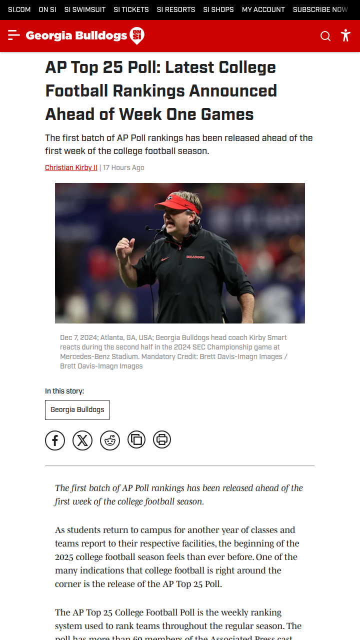 AP Top 25: Dawgs, Irish Set for Showdown