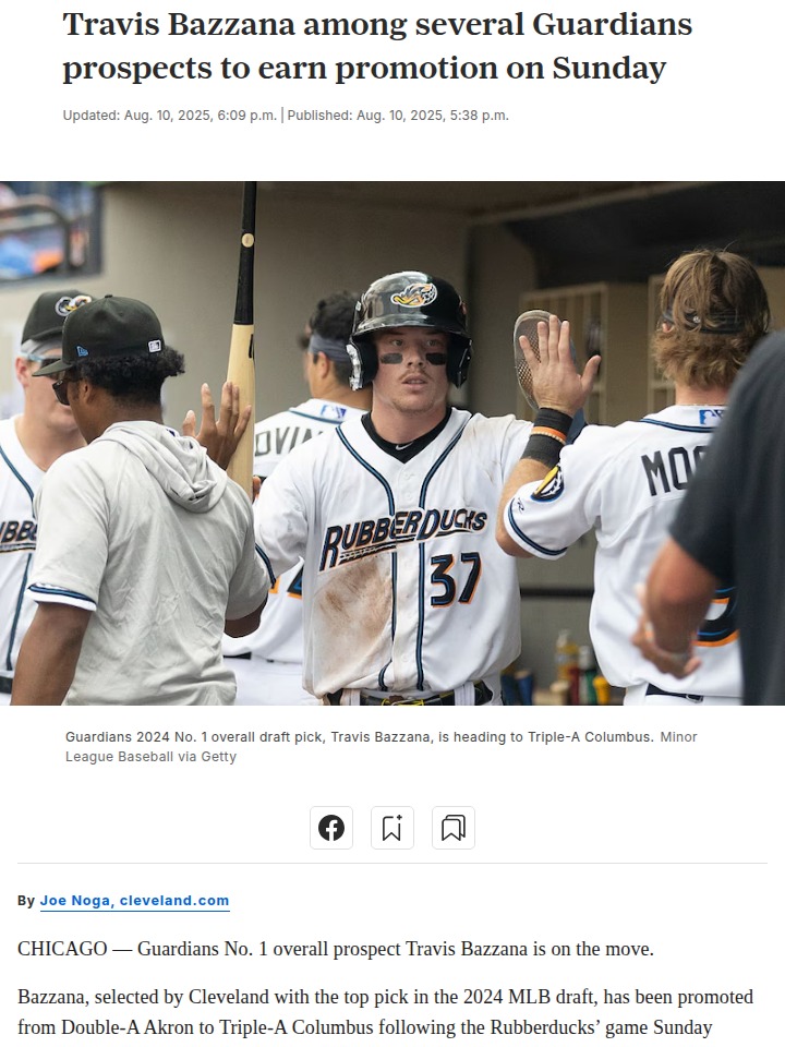 Guardians fans: Travis Bazzana gets the call up!