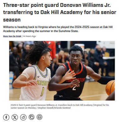 Donovan Williams Jr. Is on the Move Again!