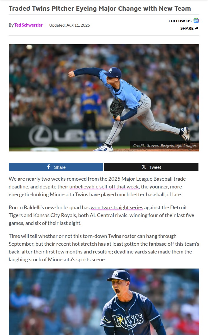 Jax Eyes Rays Rotation After Twins Trade