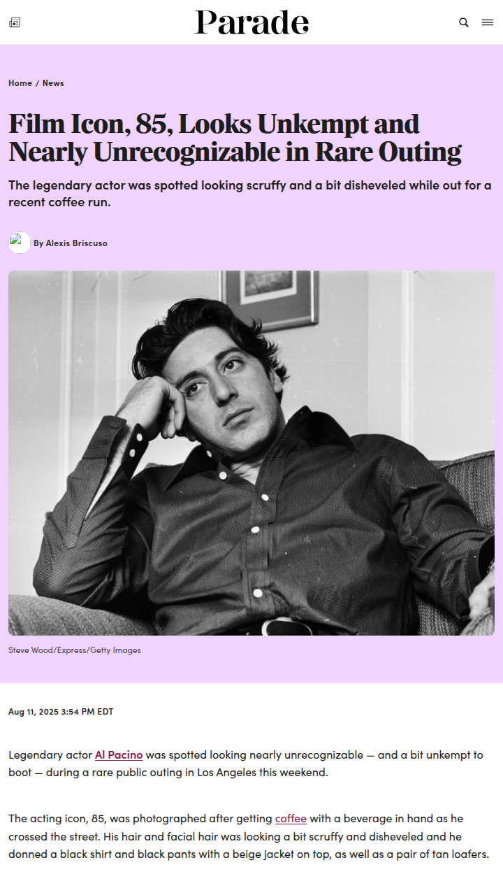 Al Pacino’s Scruffy Look Sparks Debate 👀