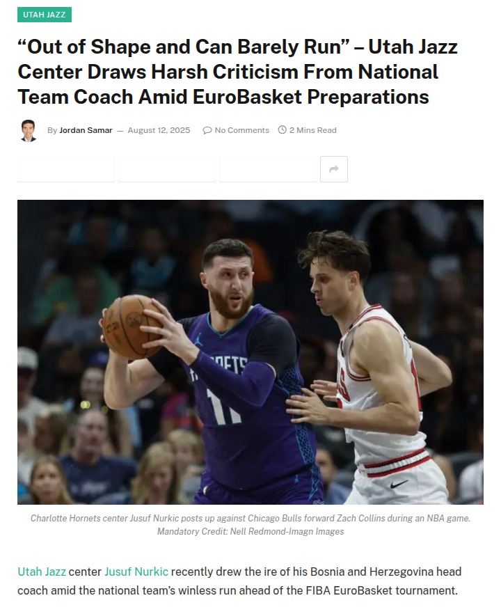Jazz Center Nurkic Called Out by Coach