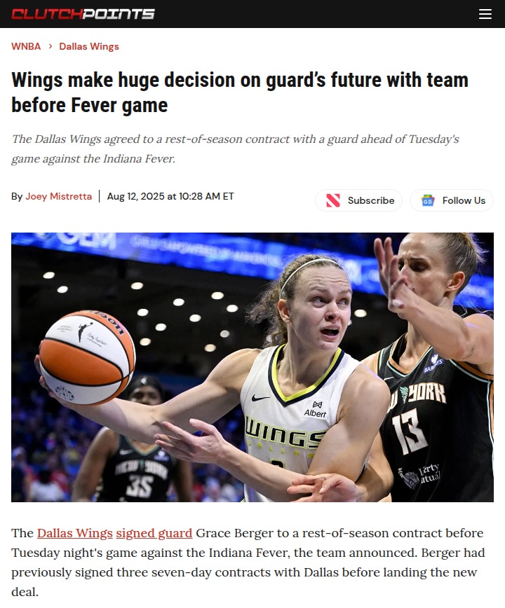 Dallas Wings lock in Grace Berger for the season