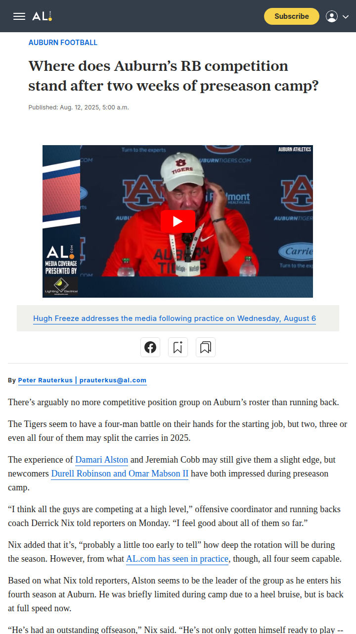 Auburn RB Battle: Alston vs. The Newcomers