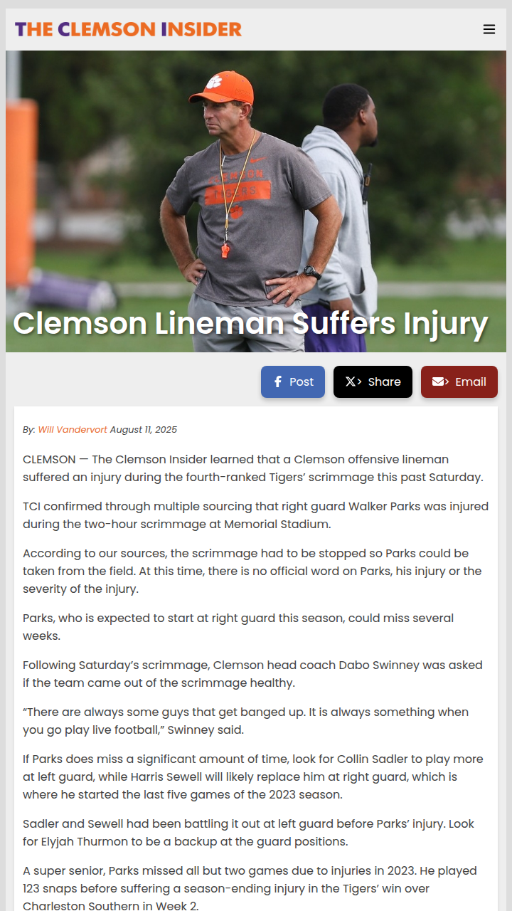 Clemson’s O-line faces big shakeup after injury