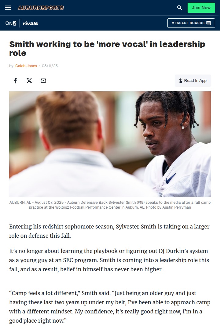 Auburn’s Smith steps up as vocal leader