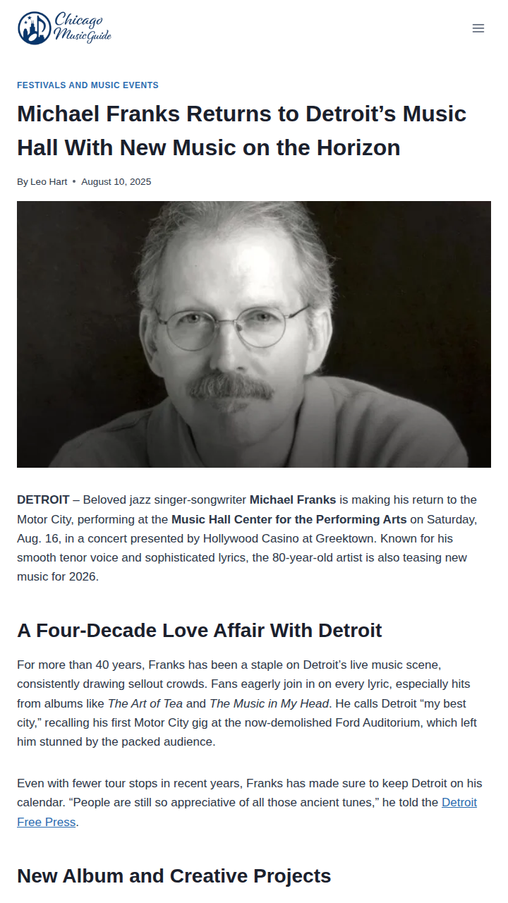 Detroit’s jazz scene gets a Michael Franks encore