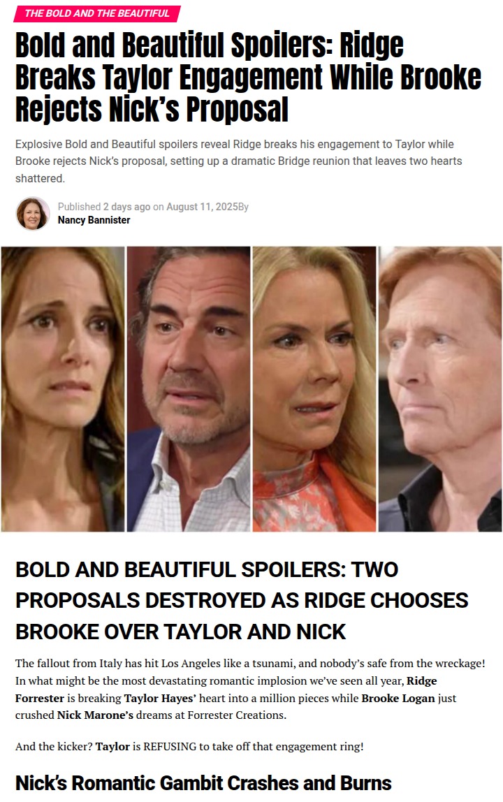 Taylor Keeps Ring After Ridge Dumps Her 💍