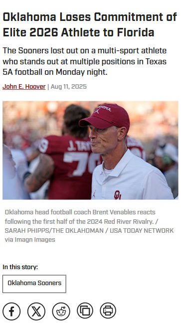 Sooners Lose Star Recruit to Gators