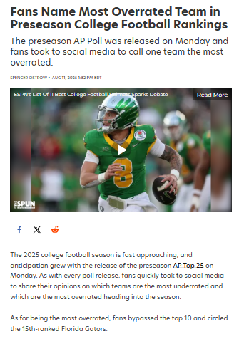 Are the Gators Overhyped in AP Top 25?