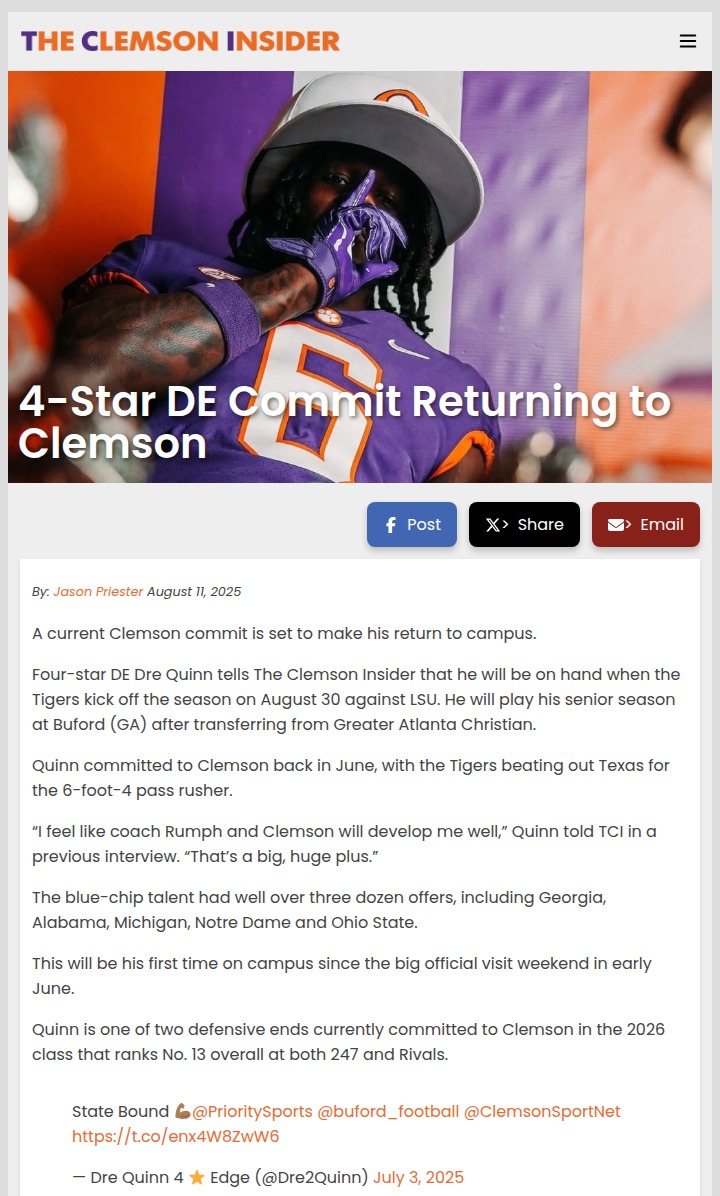 Clemson’s big DE commit is coming back