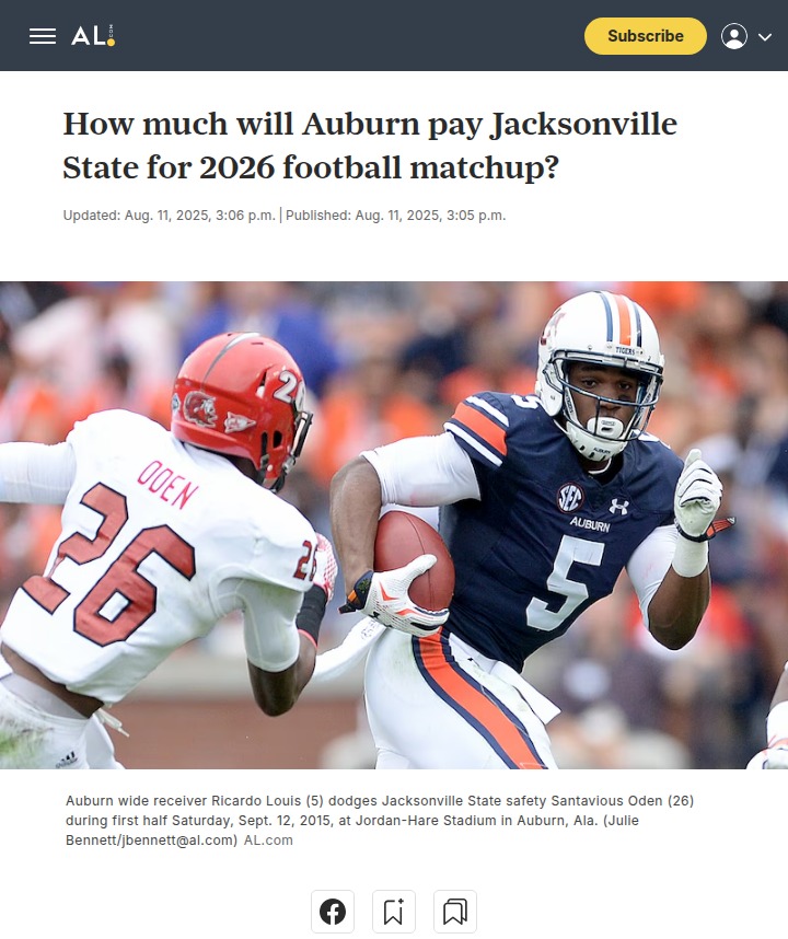 Auburn’s $1.5M bet on Jacksonville State rematch