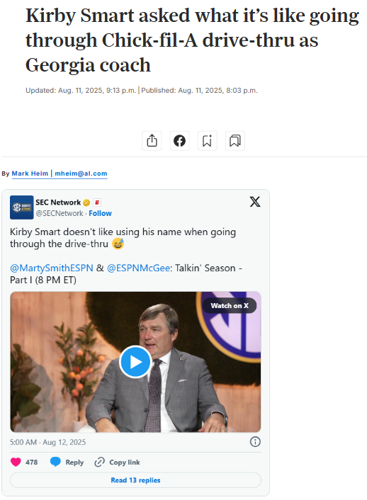 Kirby Smart’s Chick-fil-A drive-thru trick