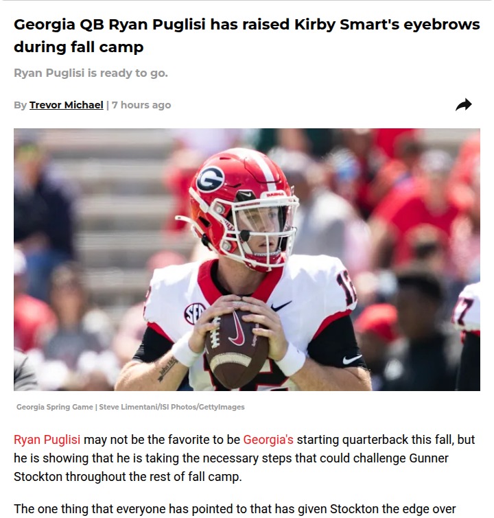 Puglisi Turning Heads in Dawgs QB Battle