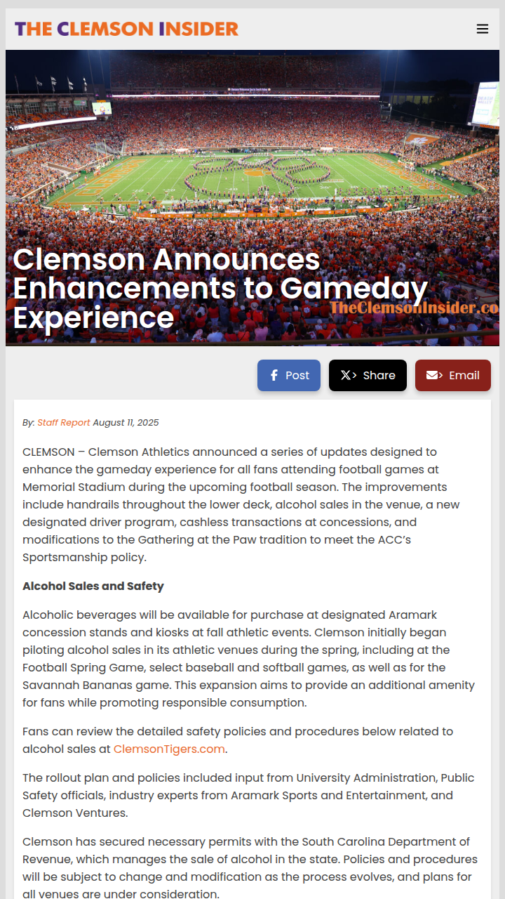 Clemson’s Gameday Gets a Major Upgrade