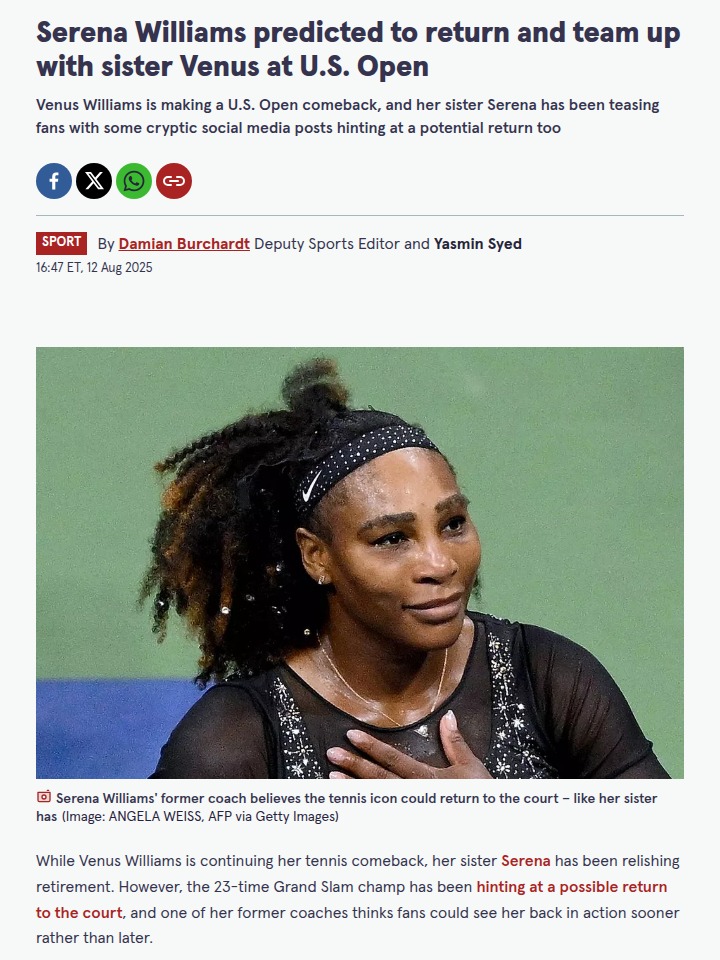 Will the Williams Sisters Reunite at the Open?