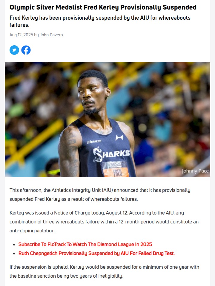 Fred Kerley Faces AIU Suspension Drama