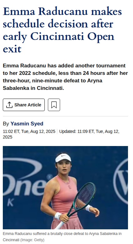 Raducanu Pushes World No.1 in Cincinnati Epic