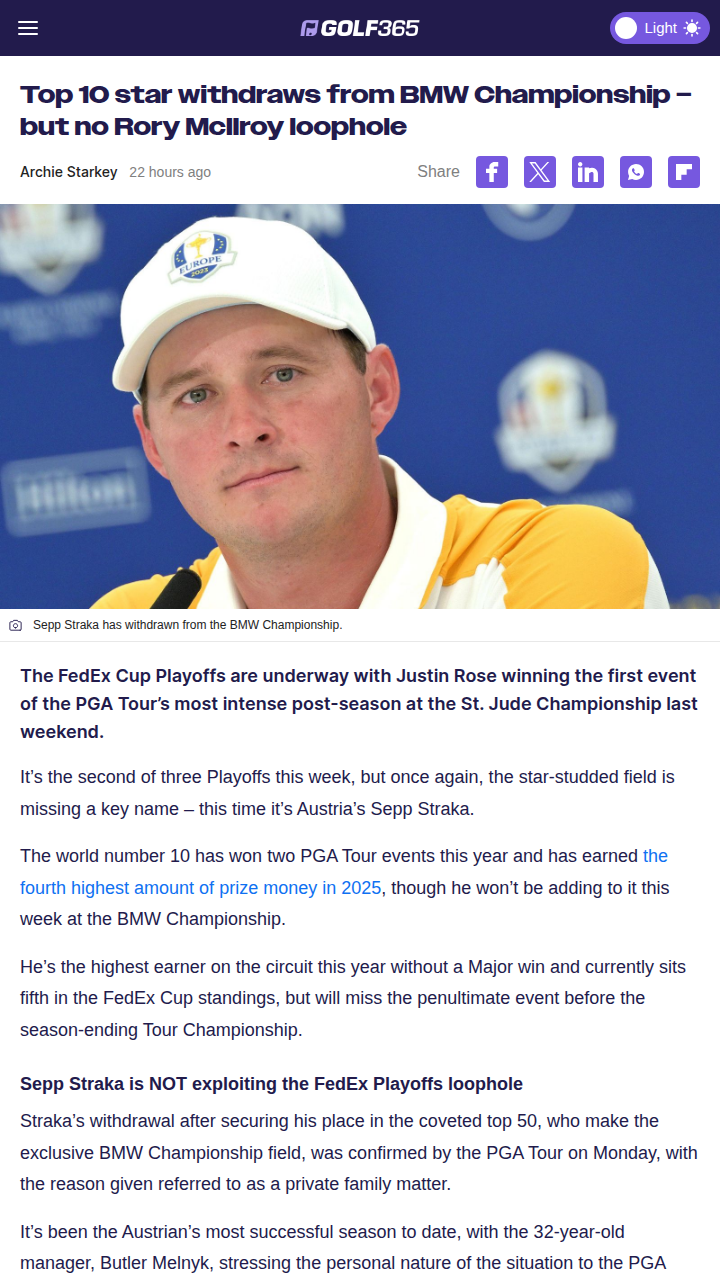 Straka Out of BMW: No Loophole Like Rory