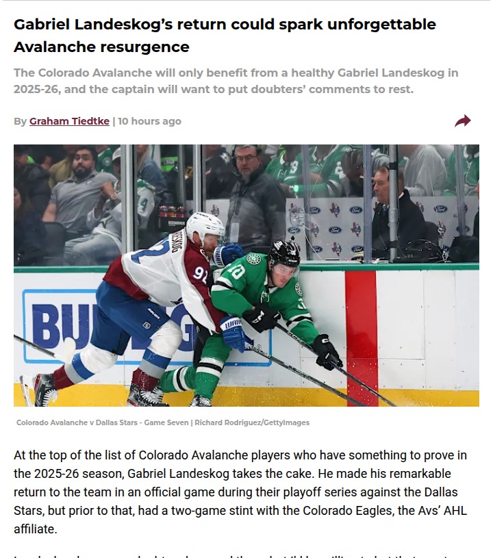 Landeskog’s comeback could change everything for Avs