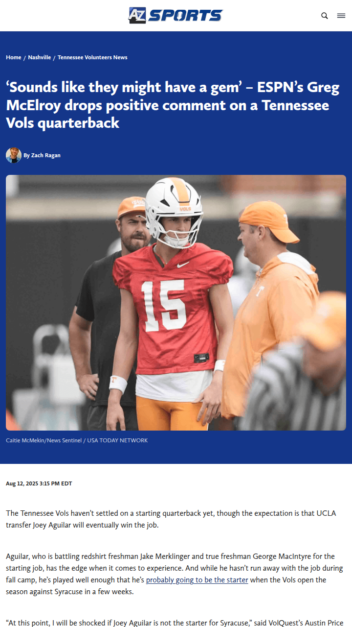 Tennessee Vols QB battle heating up
